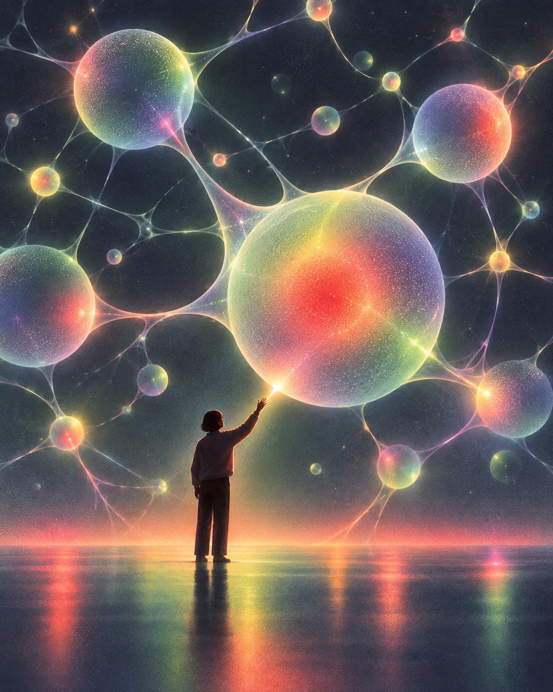 Illustrazione di una persona che raggiunge un nodo luminoso all'interno di una rete di connessioni, simbolo delle proprie potenzialità
